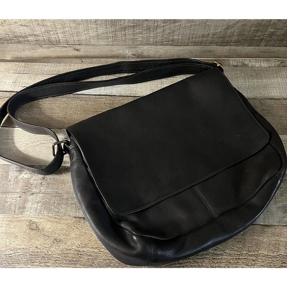 Le Donne Brown Flap Over Leather Shoulder Bag Double Straps - Picture 1 of 5